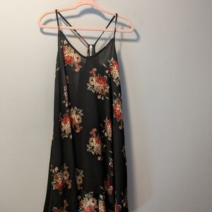 Floral Black Dress with Red and Cream Accents